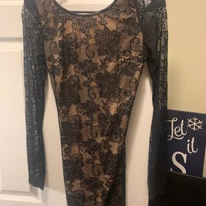 Black and Tan lace bodycon mini dress.